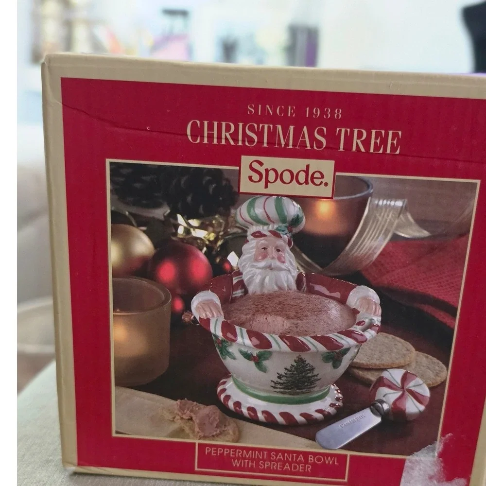 Spode Christmas Tree Peppermint Santa Bowl Ceramic Holiday Dip Dish